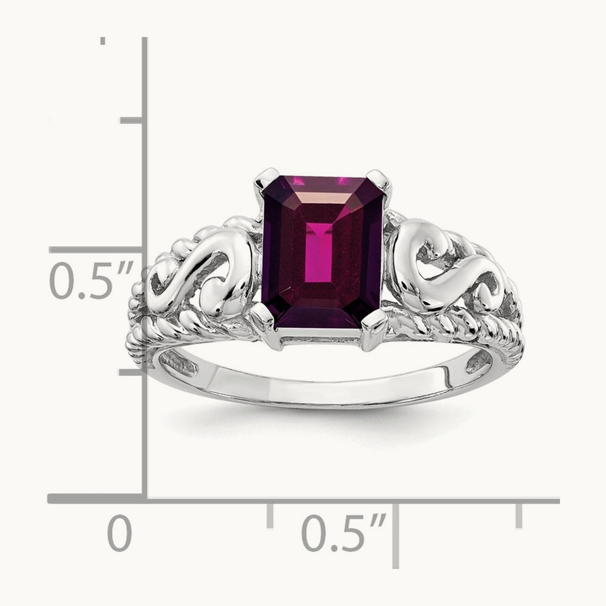 Emerald Cut Rhodolite Garnet ring — photo set