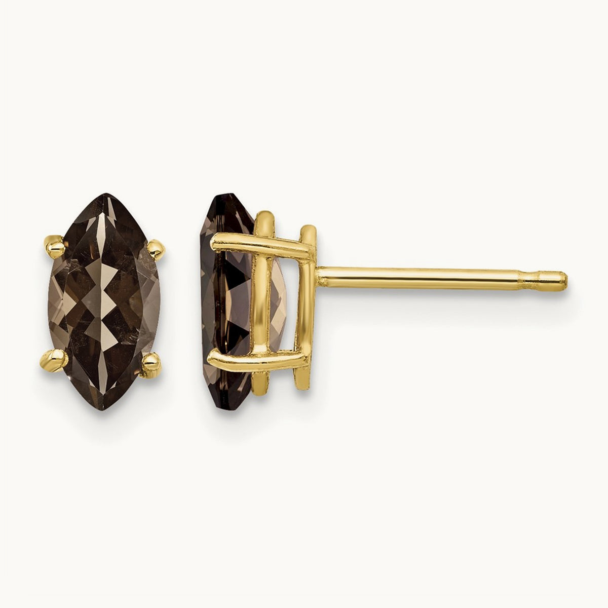 8x4 Marquise Smoky Quartz Earring, 14K