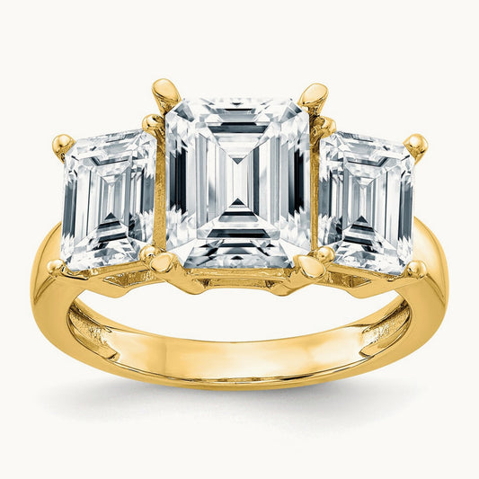 Emerald-cut 3-Stone Engagement Ring Mounting — 14K Yellow Gold