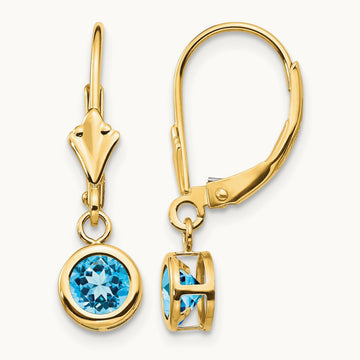 Blue Topaz Leverback Earring, 5mm, 14K