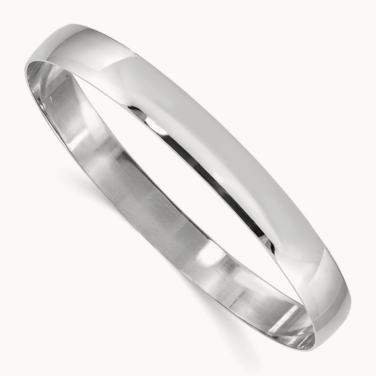 Solid Polished Half-Round Slip-On Bangle — 14K White Gold, 8mm