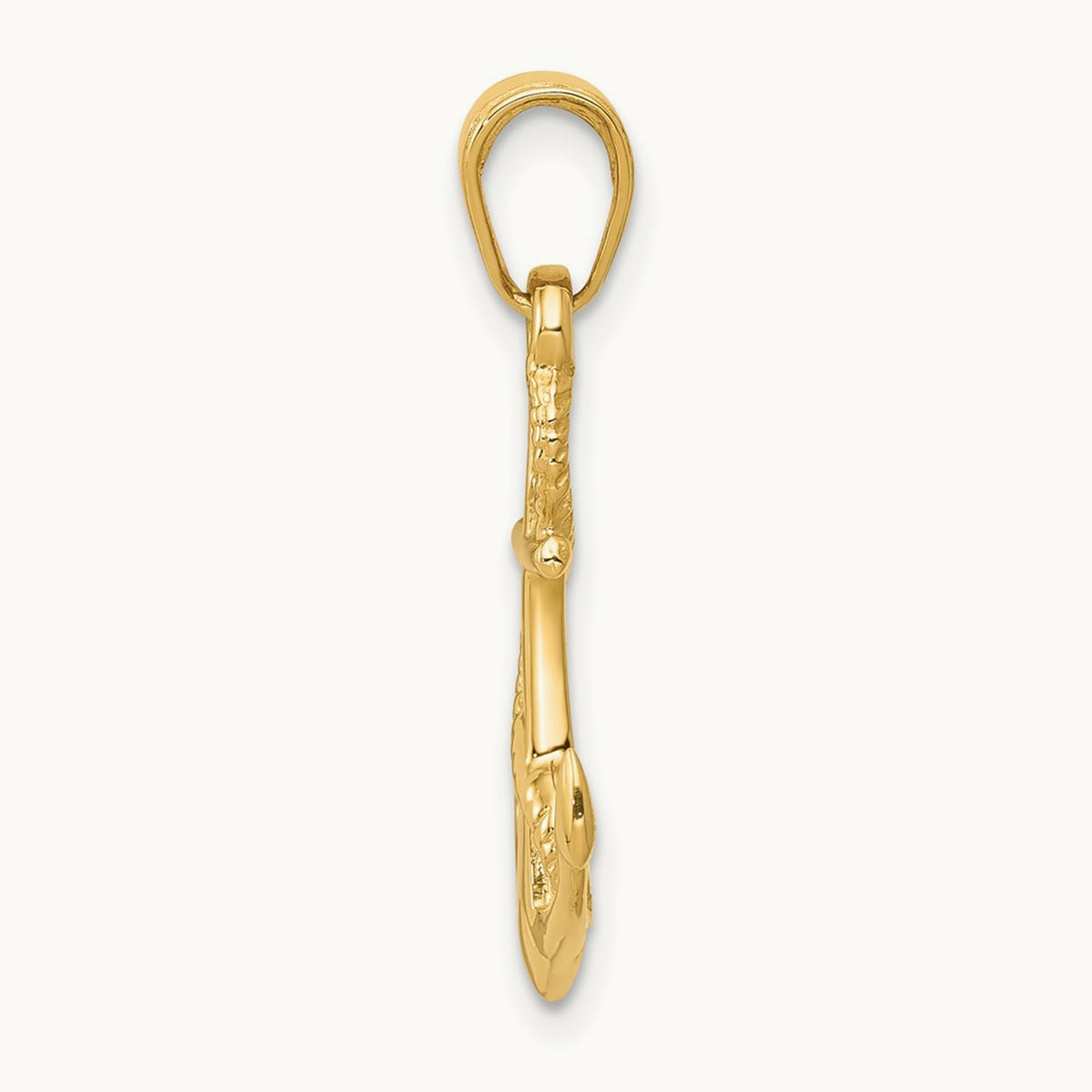 Solid Polished 3-D Anchor Pendant — 14K Yellow Gold