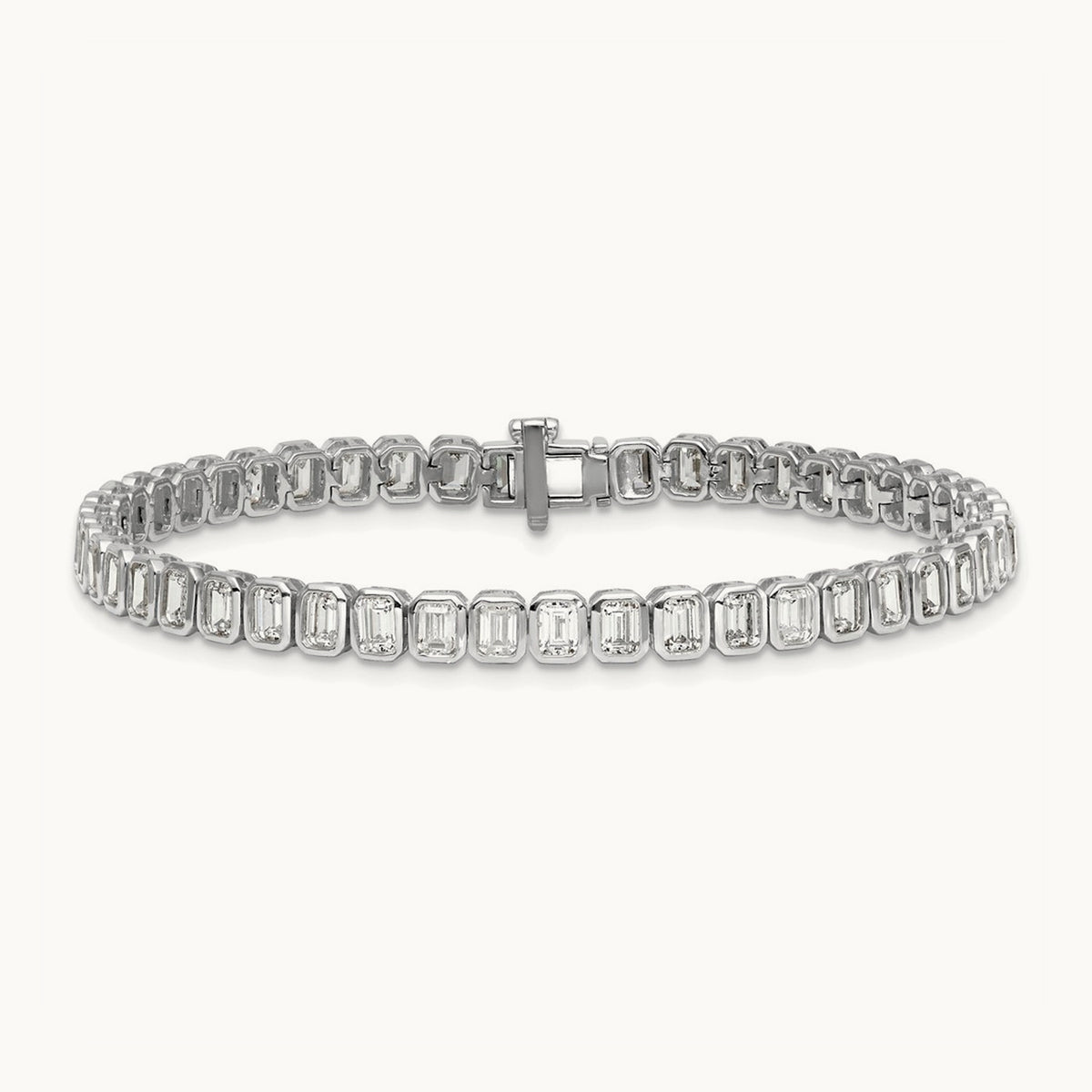 Emerald Bezel Tennis Bracelet, 6.50 ct tw Lab-Grown Diamond — 14K White Gold