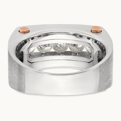 14kwr w/ Blk RH IBGoodman Men's Satin & Grooved 5-Stone Dia Ring