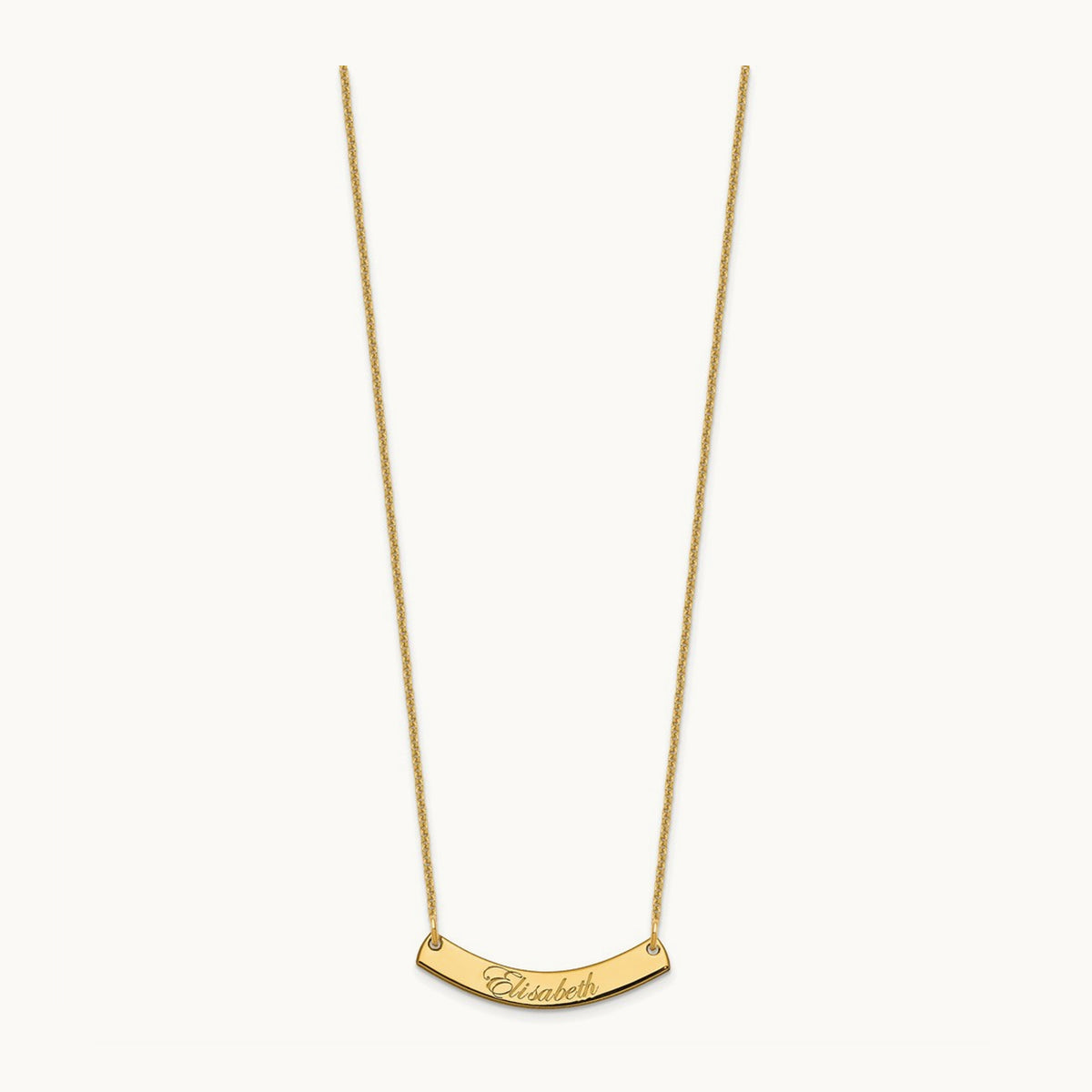 Small EDWARDIAN SCRIPT Curved Bar Necklace, 14K Yellow Gold