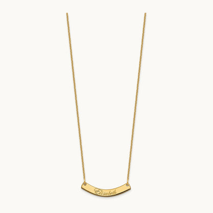 Small EDWARDIAN SCRIPT Curved Bar Necklace, 14K Yellow Gold