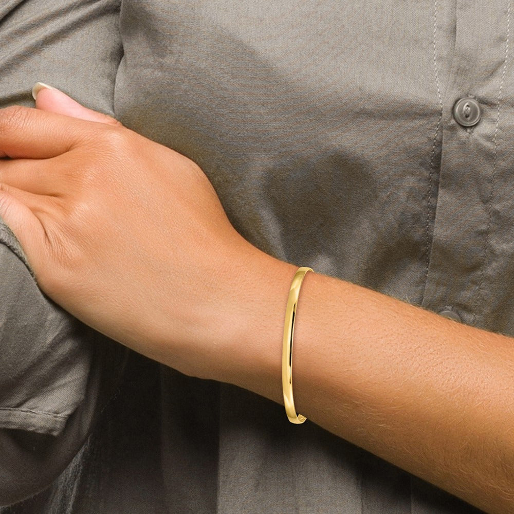 Solid Polished Half-Round Slip-On Bangle — 14K Yellow Gold, 4mm
