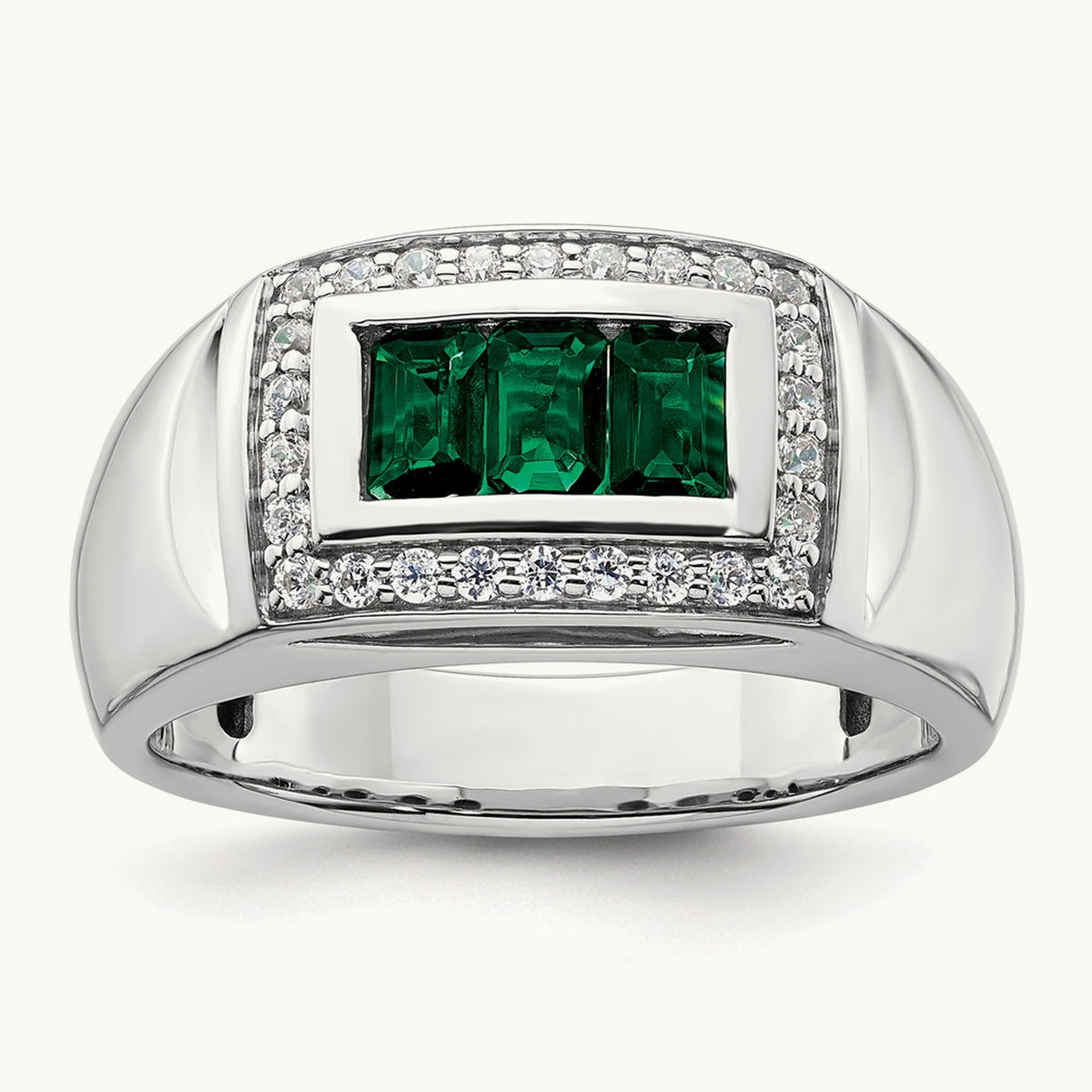 Created Emerald Men's Ring, 0.25 ct tw Lab-Grown Diamond