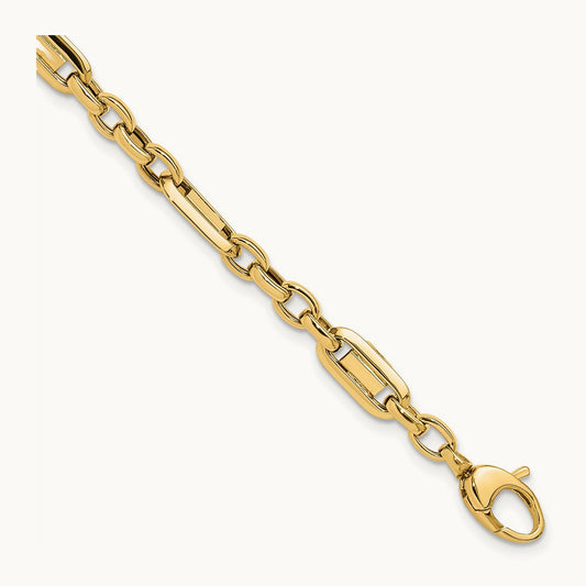 Polished Fancy Link Bracelet, 14K