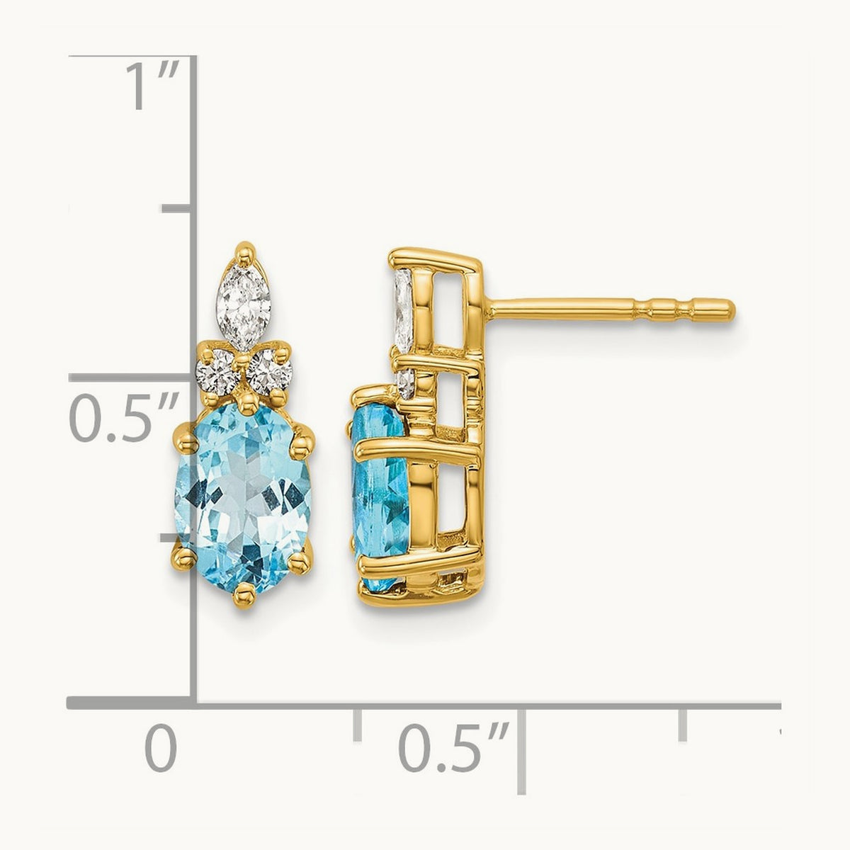 Diamond and Blue Topaz Post Earrings — 14K Yellow Gold
