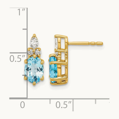 Diamond and Blue Topaz Post Earrings — 14K Yellow Gold