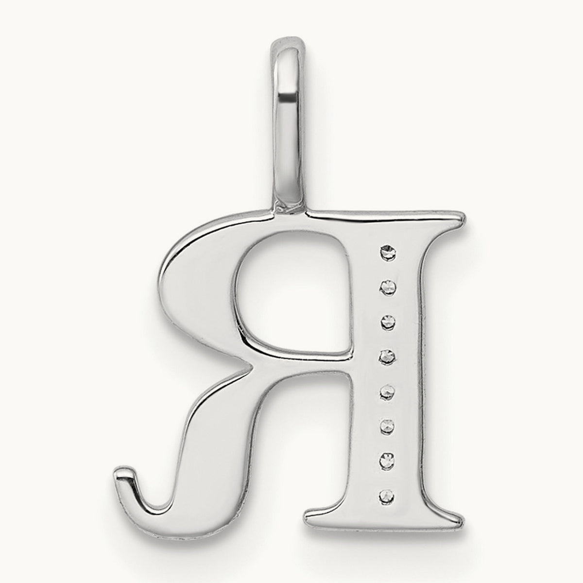 Diamond Letter R Initial Pendant, 14K White Gold