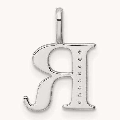 Diamond Letter R Initial Pendant, 14K White Gold