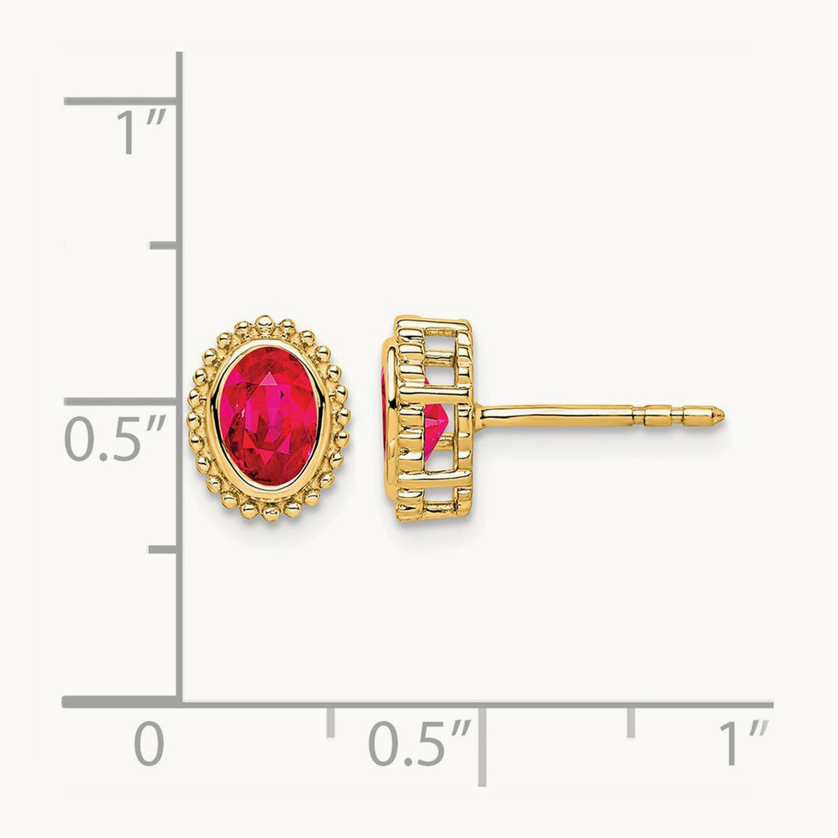 Oval Ruby Post Earrings — 14K Yellow Gold