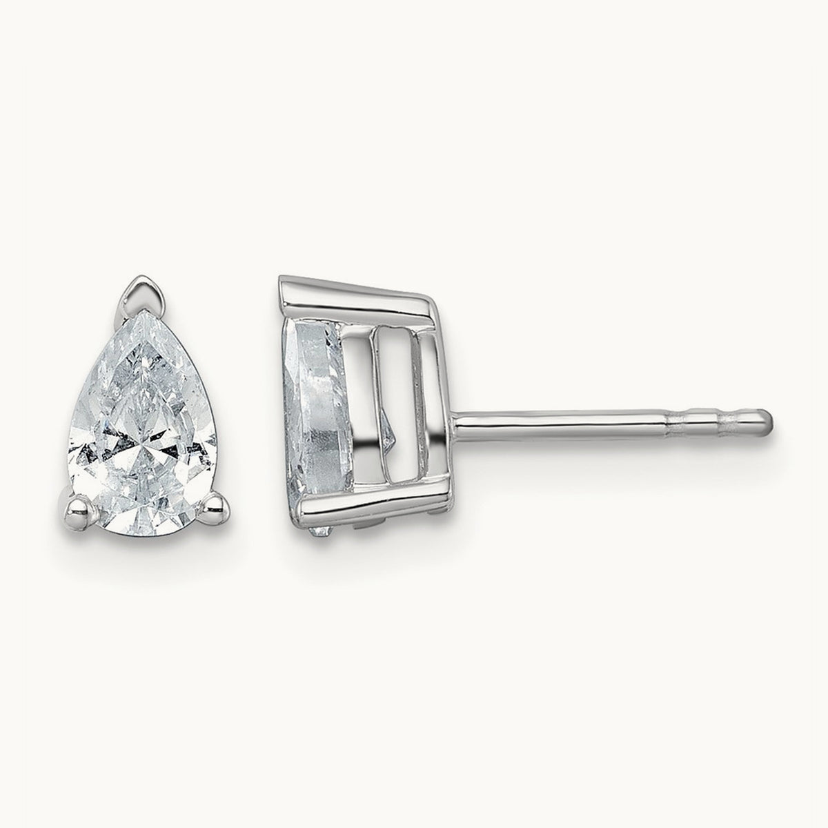 Pear 3 Prong Stud Earrings, 0.50-6.00 ct tw Lab-Grown Diamond — 1 ct, 14K White Gold