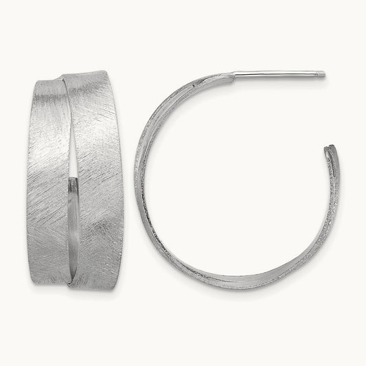Rhodium-plate Scratch Finish J-hoop Earrings, Sterling Silver — Leslie's
