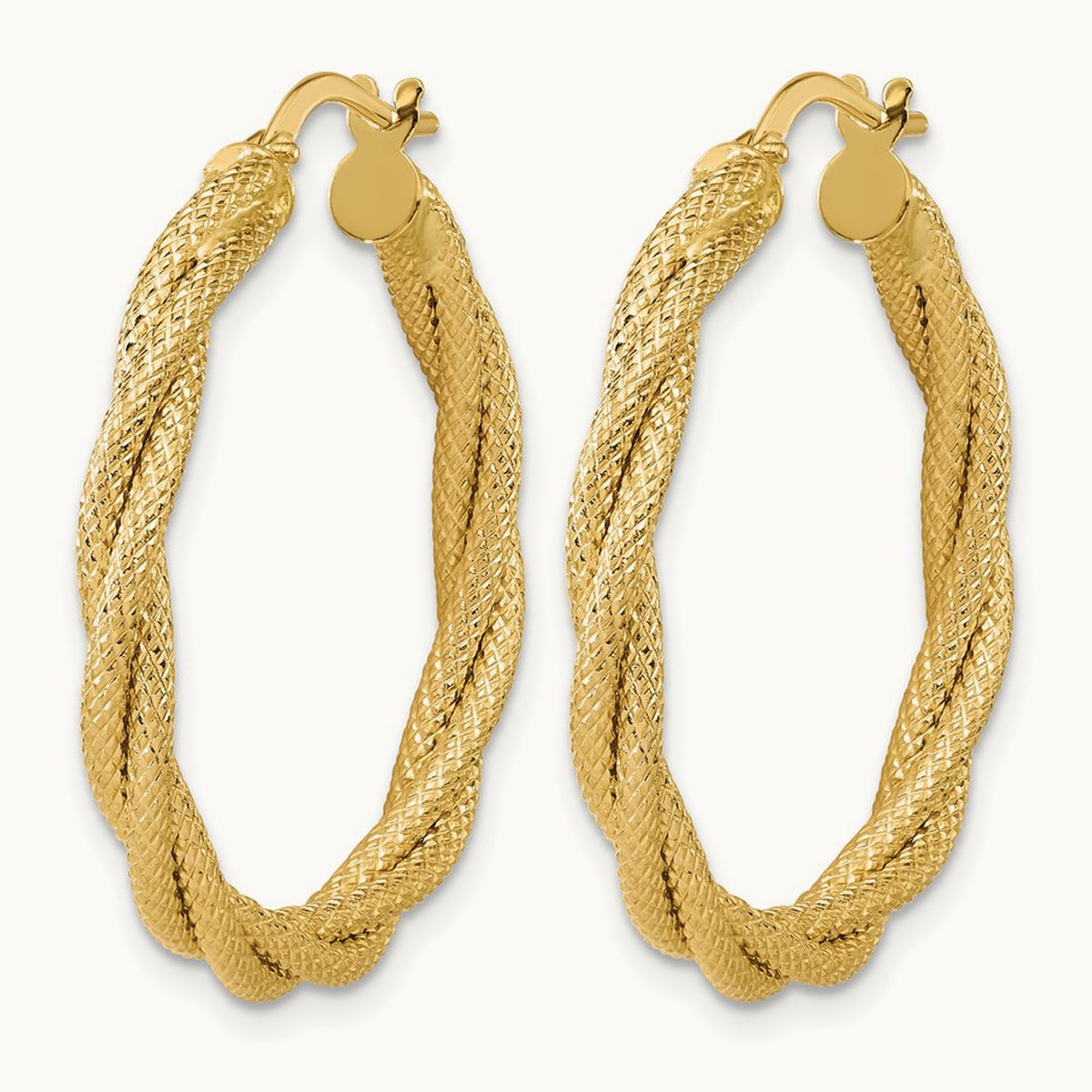 Polished and Textured Twisted Round Hoop Earrings — Leslie's — 29mm