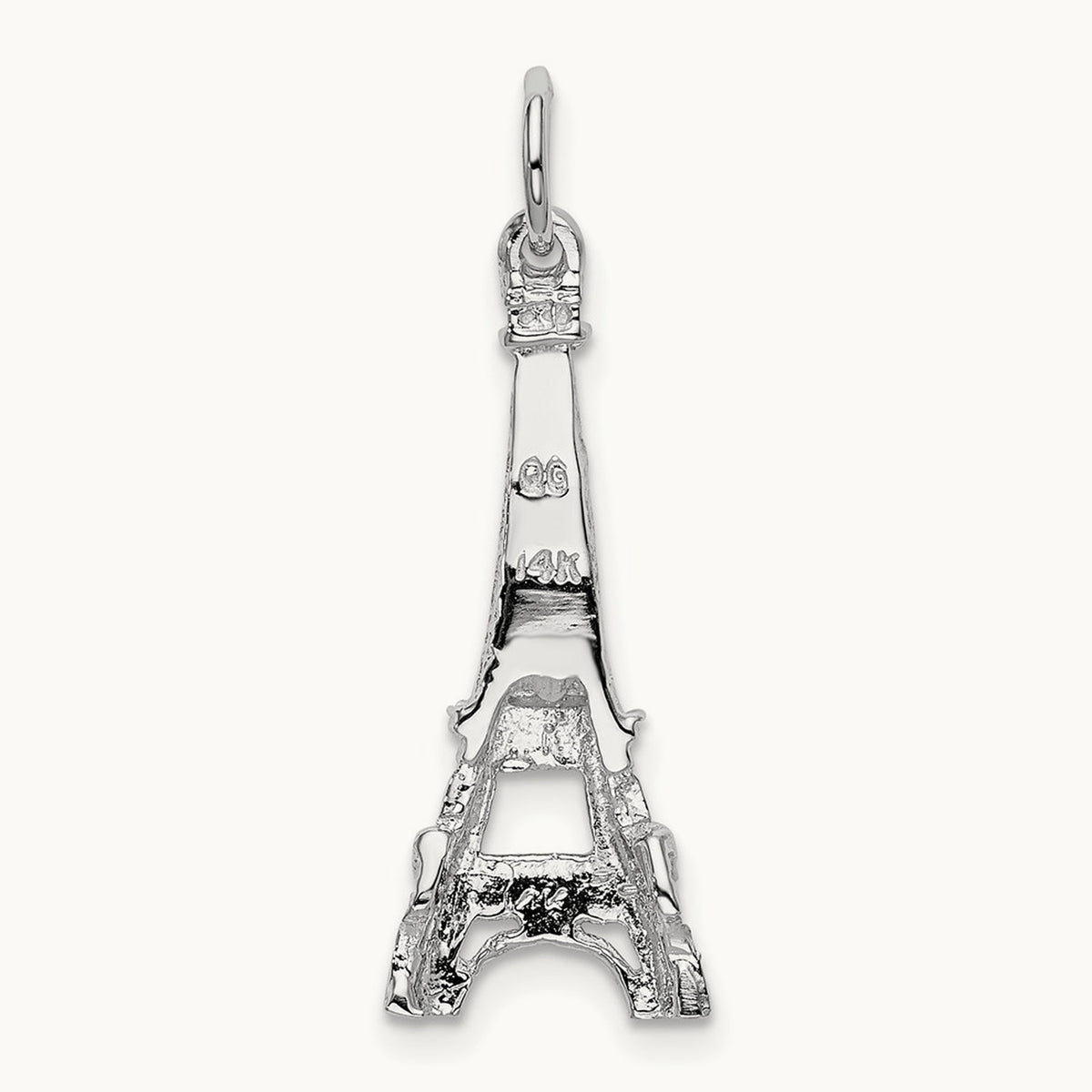 Solid Polished Eiffel Tower Charm, 14K White Gold