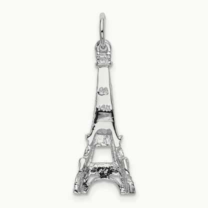 Solid Polished Eiffel Tower Charm, 14K White Gold