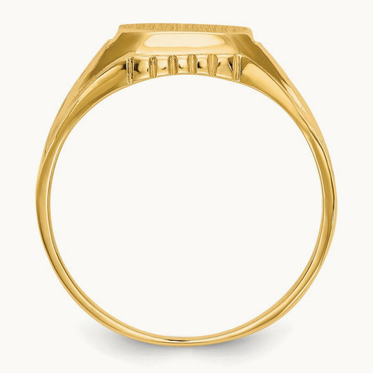 9.0x9. Open Back Floral Signet Ring, 0mm, 14K