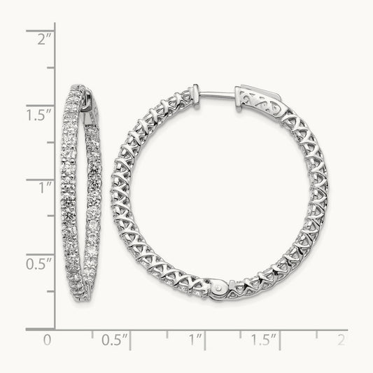 Diamond Round Hoop w/Safety Clasp Earrings, 14K White Gold