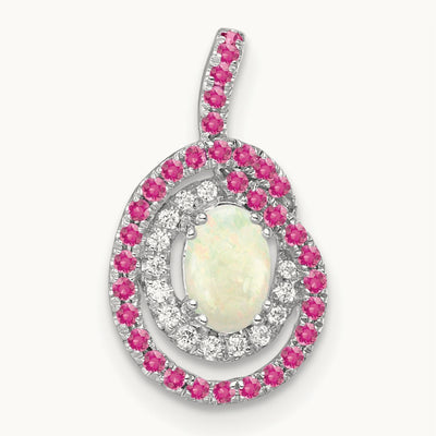 Pink Tourmaline/Opal & Diamond Chain Slide, 14K White Gold