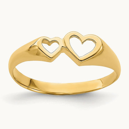 Double Heart Cut-Out Ring, 14K