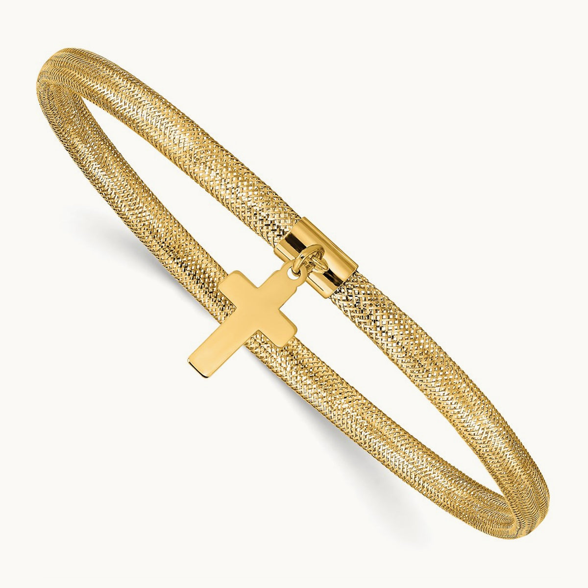 Mesh Cross Dangle Stretch Bracelet, 14K