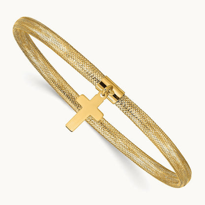 Mesh Cross Dangle Stretch Bracelet, 14K