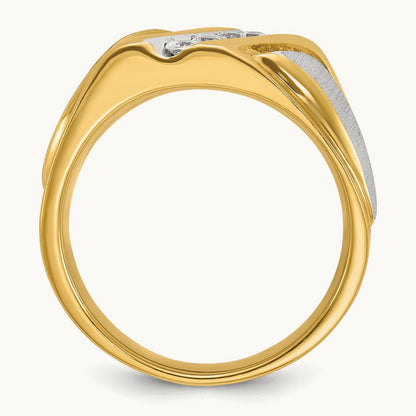 14ktt IBGoodman Men's Polished Satin & Grooved 4-Stone Diamond Ring