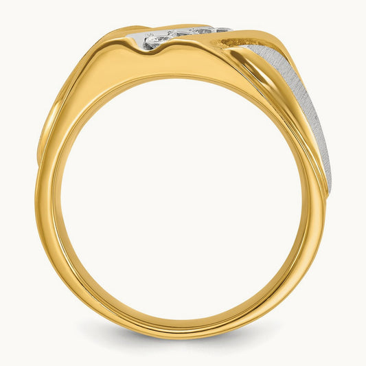 14ktt IBGoodman Men's Polished Satin & Grooved 4-Stone Diamond Ring
