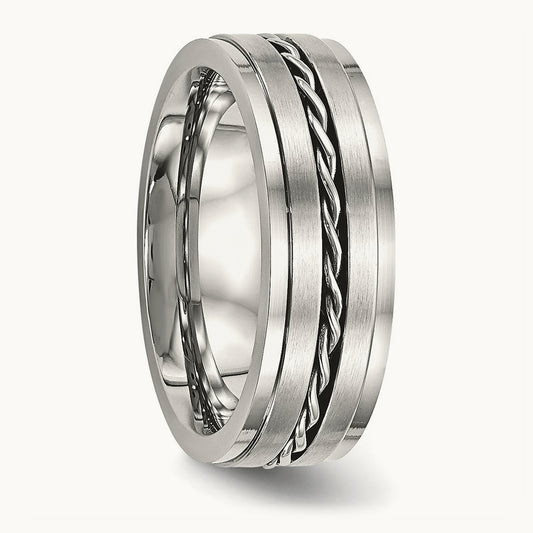Brushed and Polished Twisted Band, 7mm, Stainless Steel