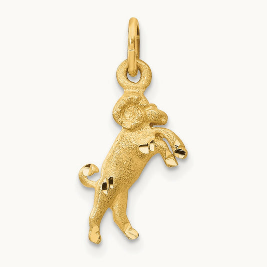 Satin Diamond-cut Aries Zodiac Charm, 14K