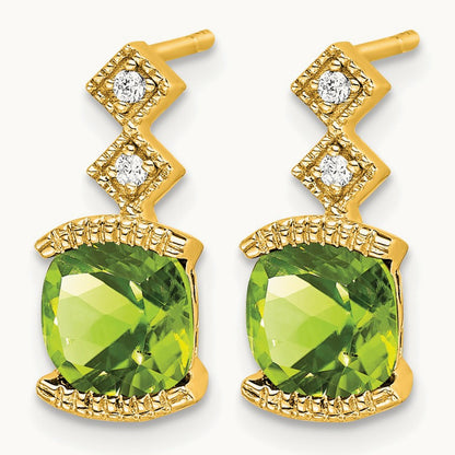 Peridot and Diamond Earrings — 14K Yellow Gold
