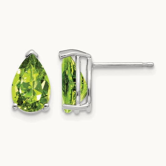 9x6mm Pear Peridot Earrings, 14K White Gold