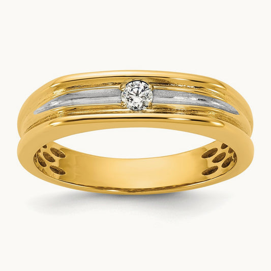w/White Rhodium IB Goodman Mens Complete 1/10ct Diamond Ring, 14K Yellow Gold