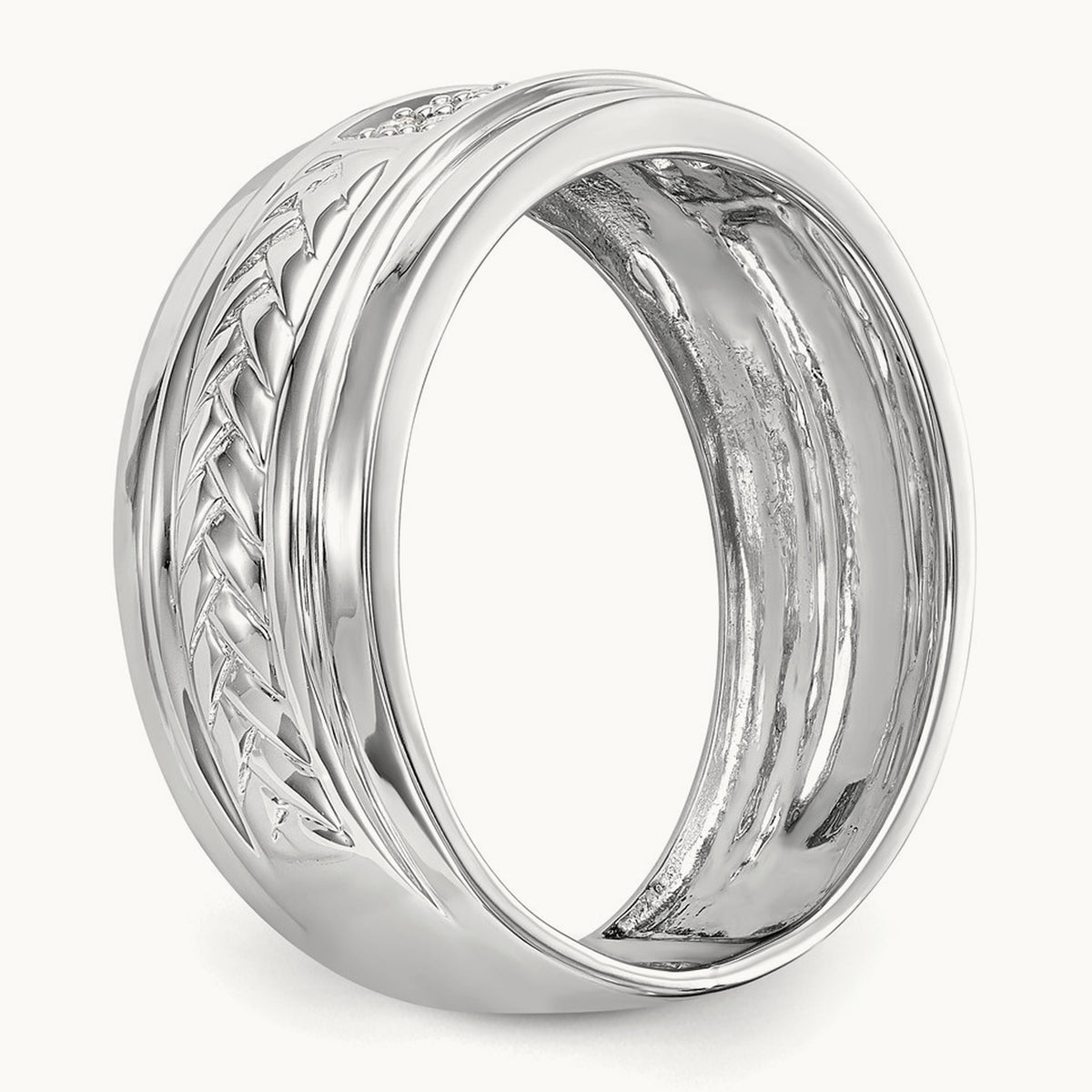 Diamond Trio Men's Wedding Band, 14K White Gold