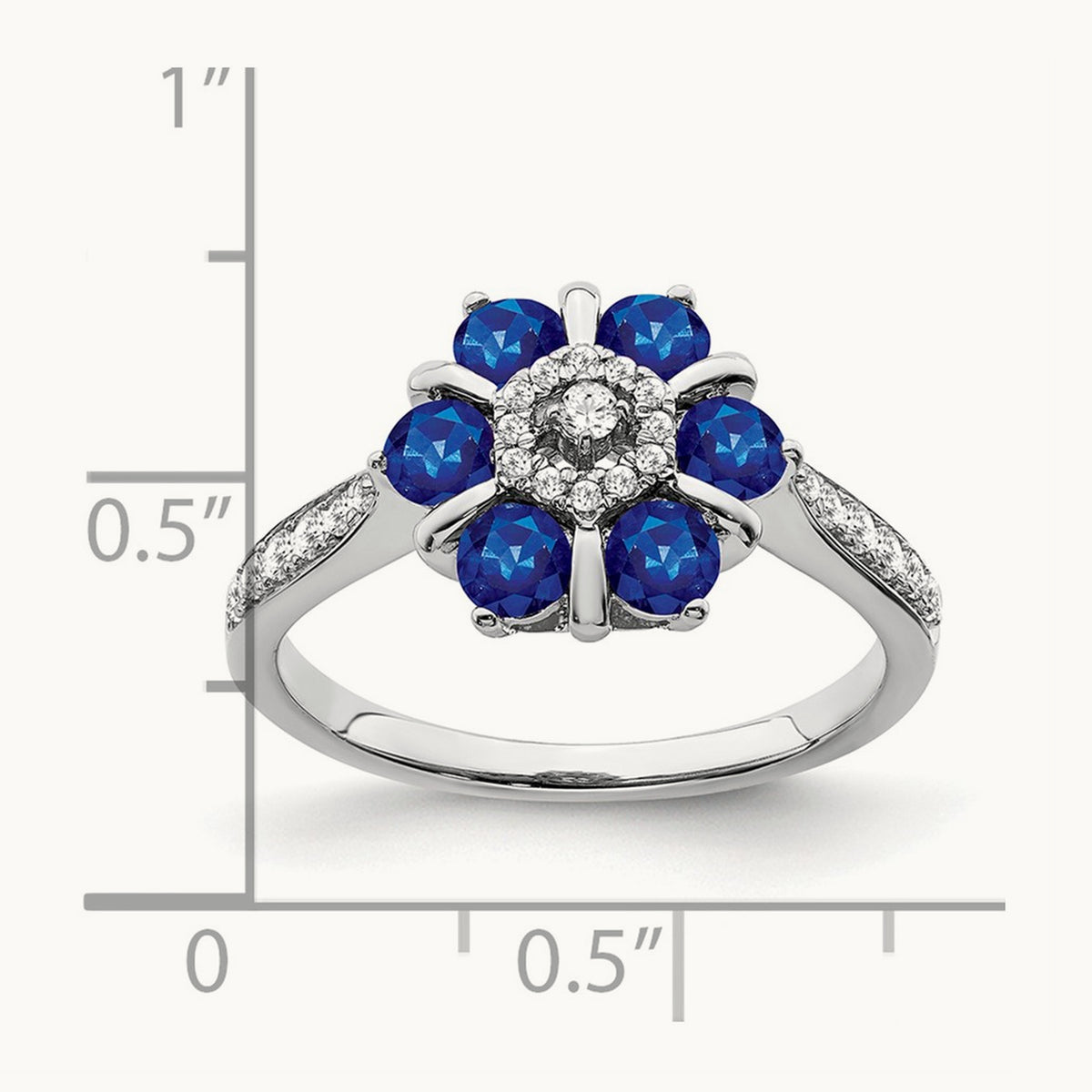 Sapphire and Diamond Floral Ring, 14K White Gold