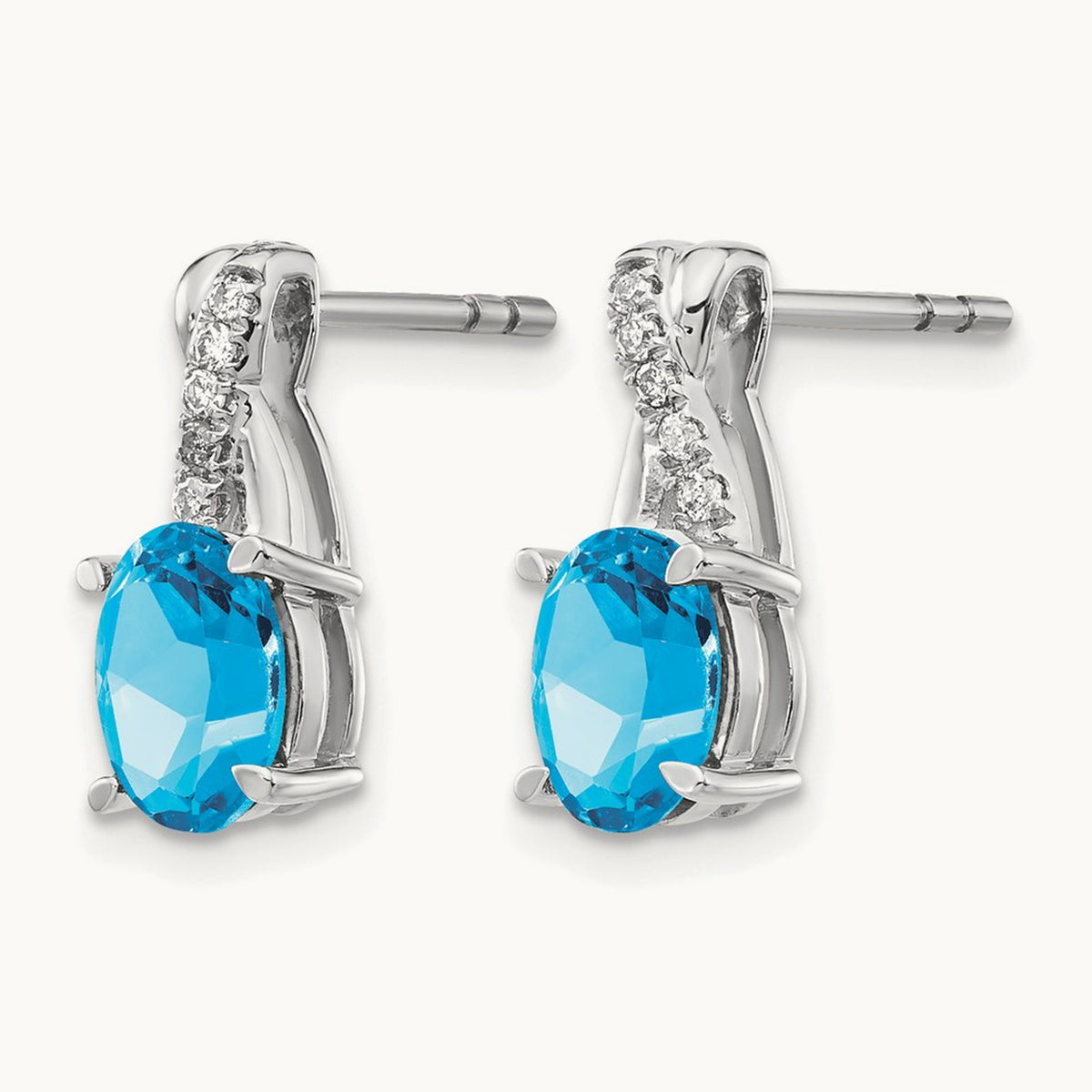 Blue Topaz and Diamond Earrings — 14K White Gold