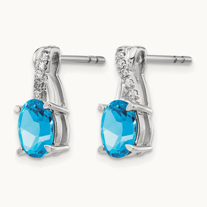 Blue Topaz and Diamond Earrings — 14K White Gold