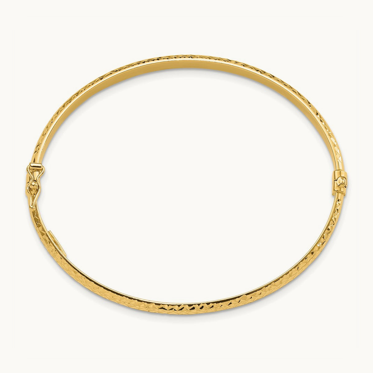 Diamond Cut Hinged Bangle — 14K Yellow Gold