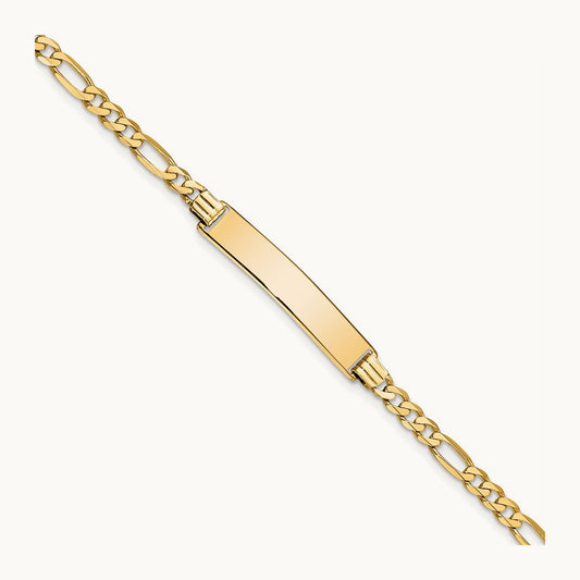 Flat Figaro Link ID Bracelet, 14K