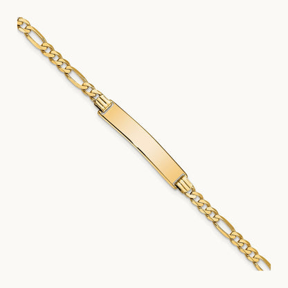 Flat Figaro Link ID Bracelet, 14K