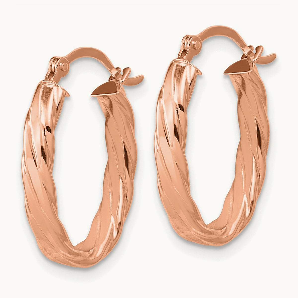 Patterned Oval Hoop Earrings — 14K Rose Gold