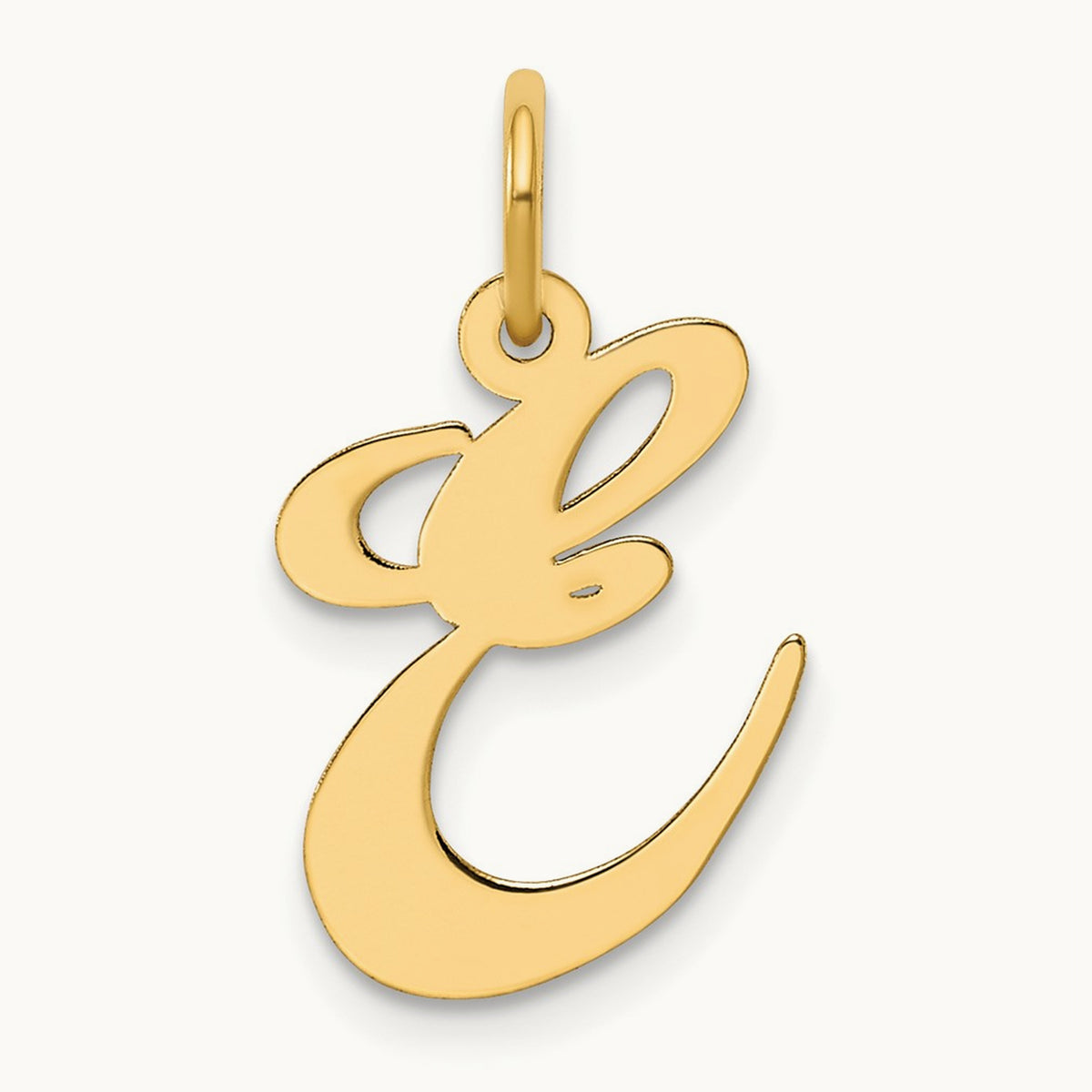 Medium Fancy Script Initial Charm — 14K Yellow Gold, E