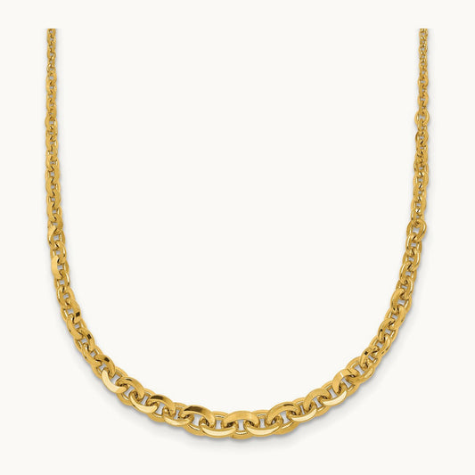 Polished Fancy Graduated 18 inch Link Necklace, 14K