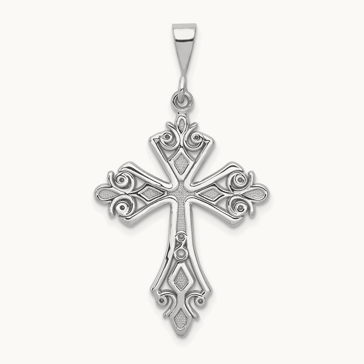 Fleur De Lis Cross Pendant, 14K White Gold