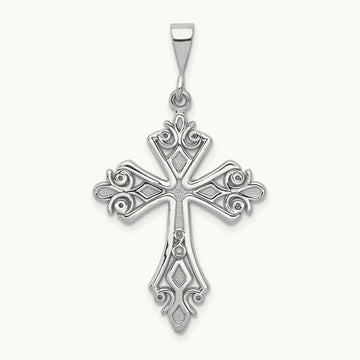 Fleur De Lis Cross Pendant, 14K White Gold
