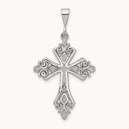Fleur De Lis Cross Pendant, 14K White Gold