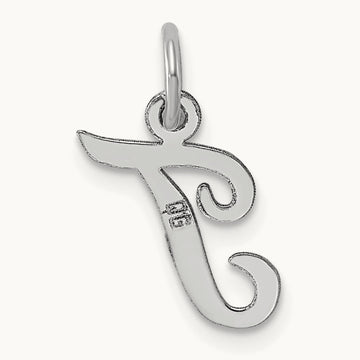 Small Script Letter T Initial Charm, 14K White Gold